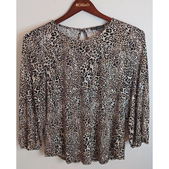 Adrianna Papell Leopard Pullover Top Blouse M Cheetah Soft Knit Longsleeve NWT - Picture 1 of 9